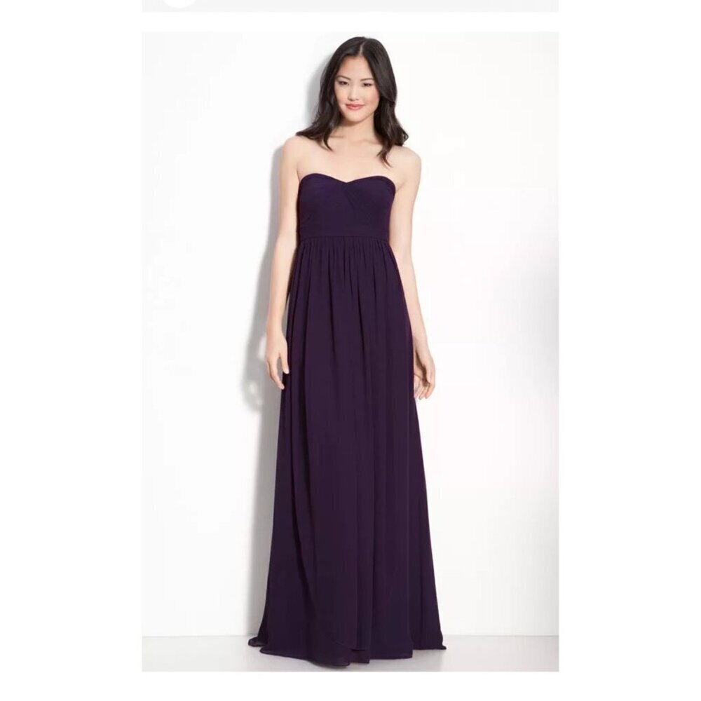 JENNY YOO Aidan Strapless Chiffon Plum Gown ONLY HOCO Size 4